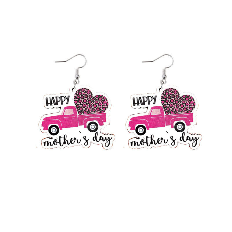 Wholesale Mother's Day Mama Printed Wooden Earrings